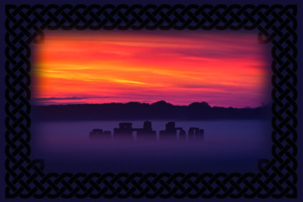 Greetings Card - 'Misty Stonehenge Sunrise with Celtic Knot border - Image 3